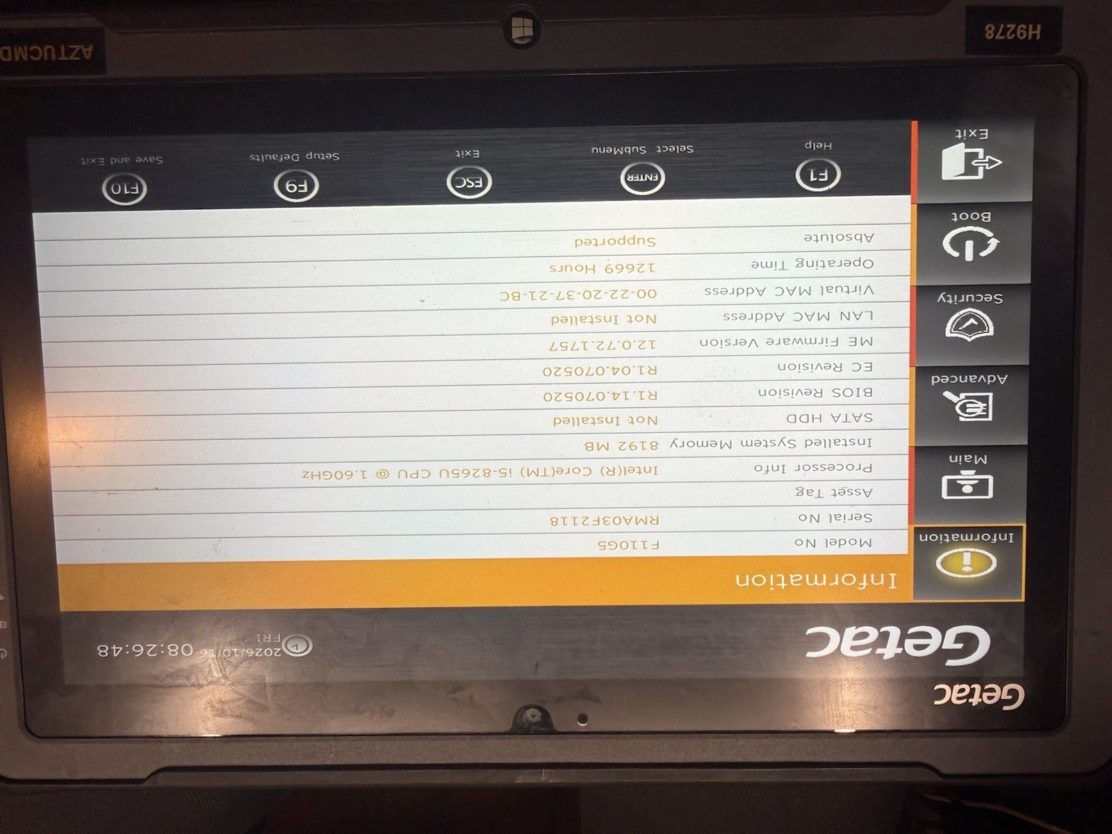 Getac F110 G5 i5-8265U 8GB Rugged Tablet No Battery/Charger Missing Cover