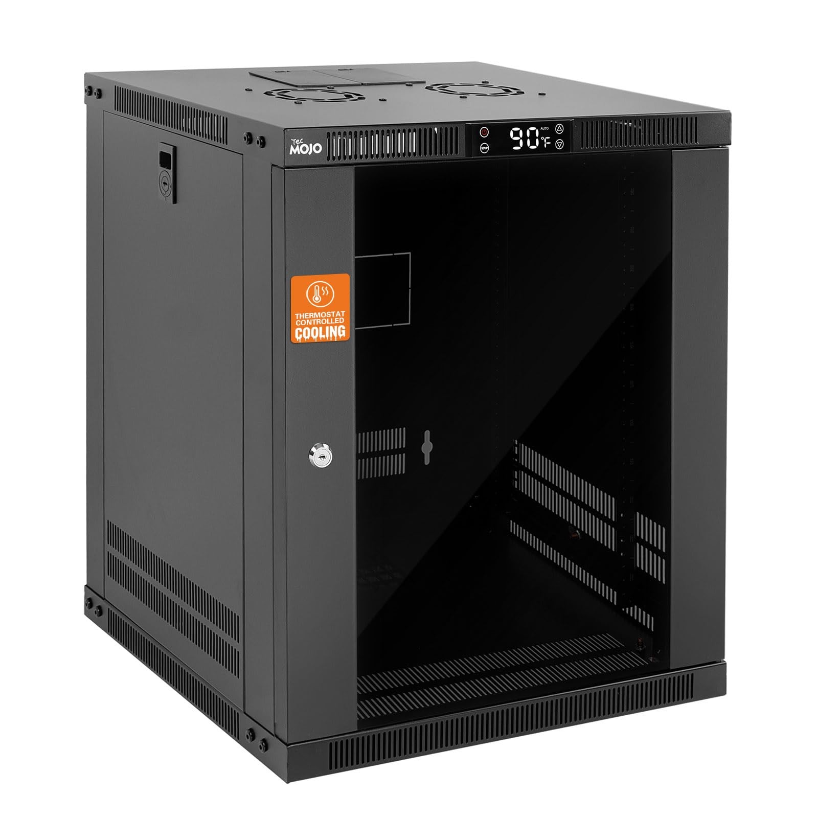 12U Wall Mount Rack with Thermostat, 17.7inch Depth Enclosed Server Cabinet w...