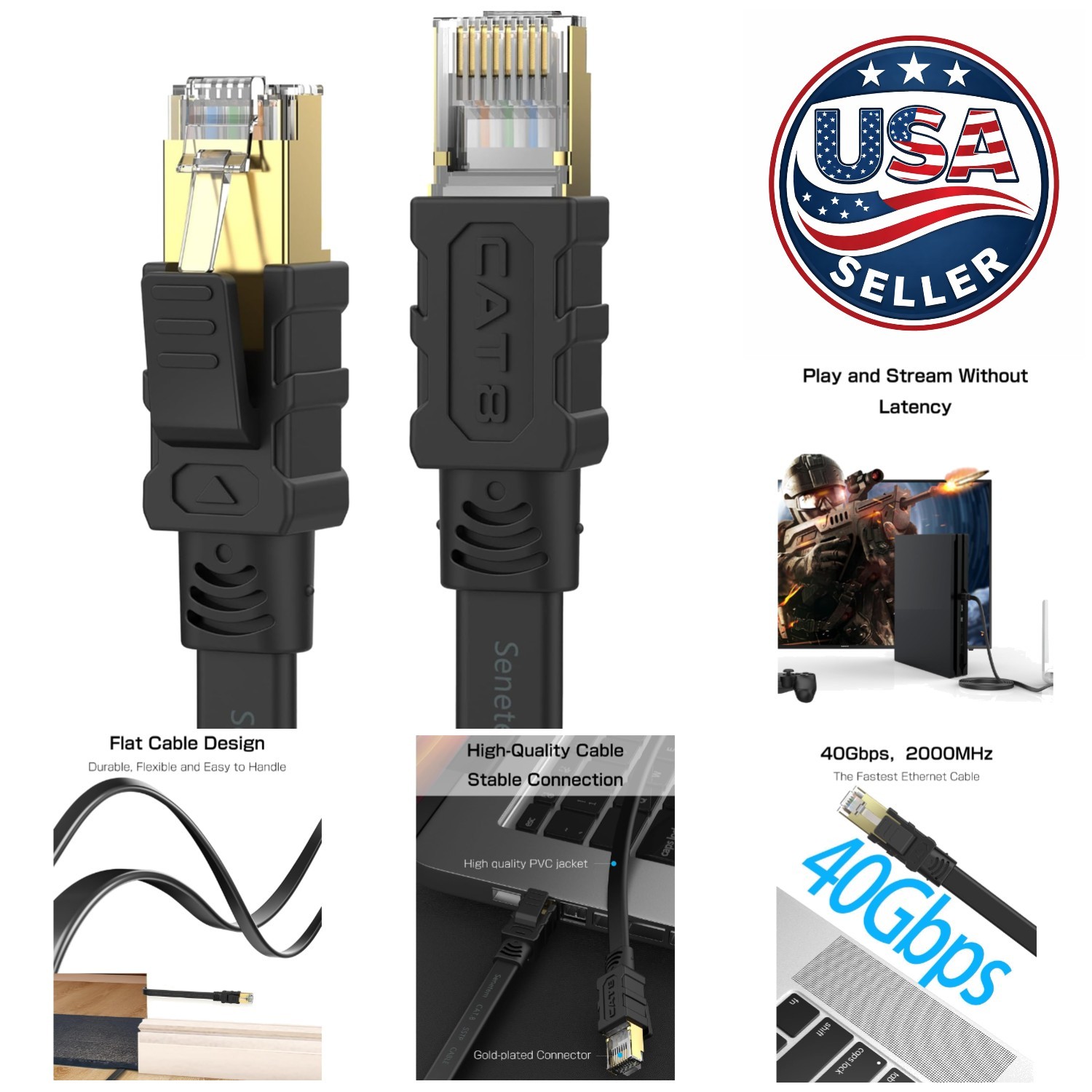 Cat 8 100FT Ethernet Cable - High Speed 40Gbps with Anti-Interference Shielding