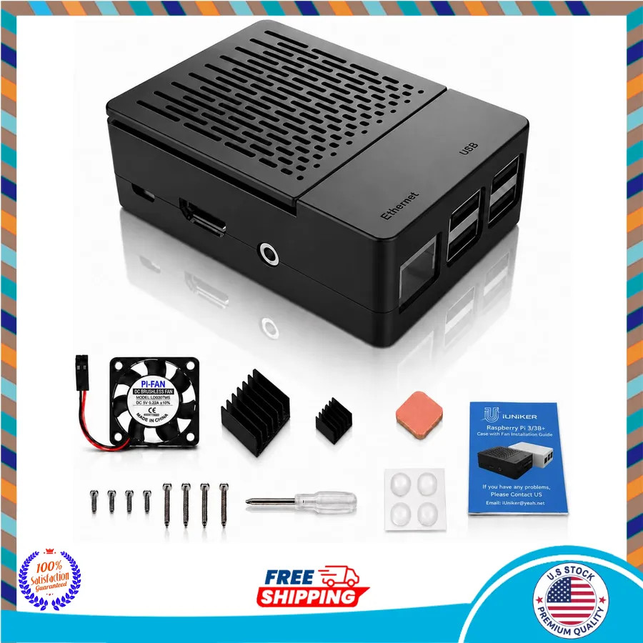 iUniker ABS Case for Raspberry Pi 3B+ / 3B with Cooling Fan and Heatsinks