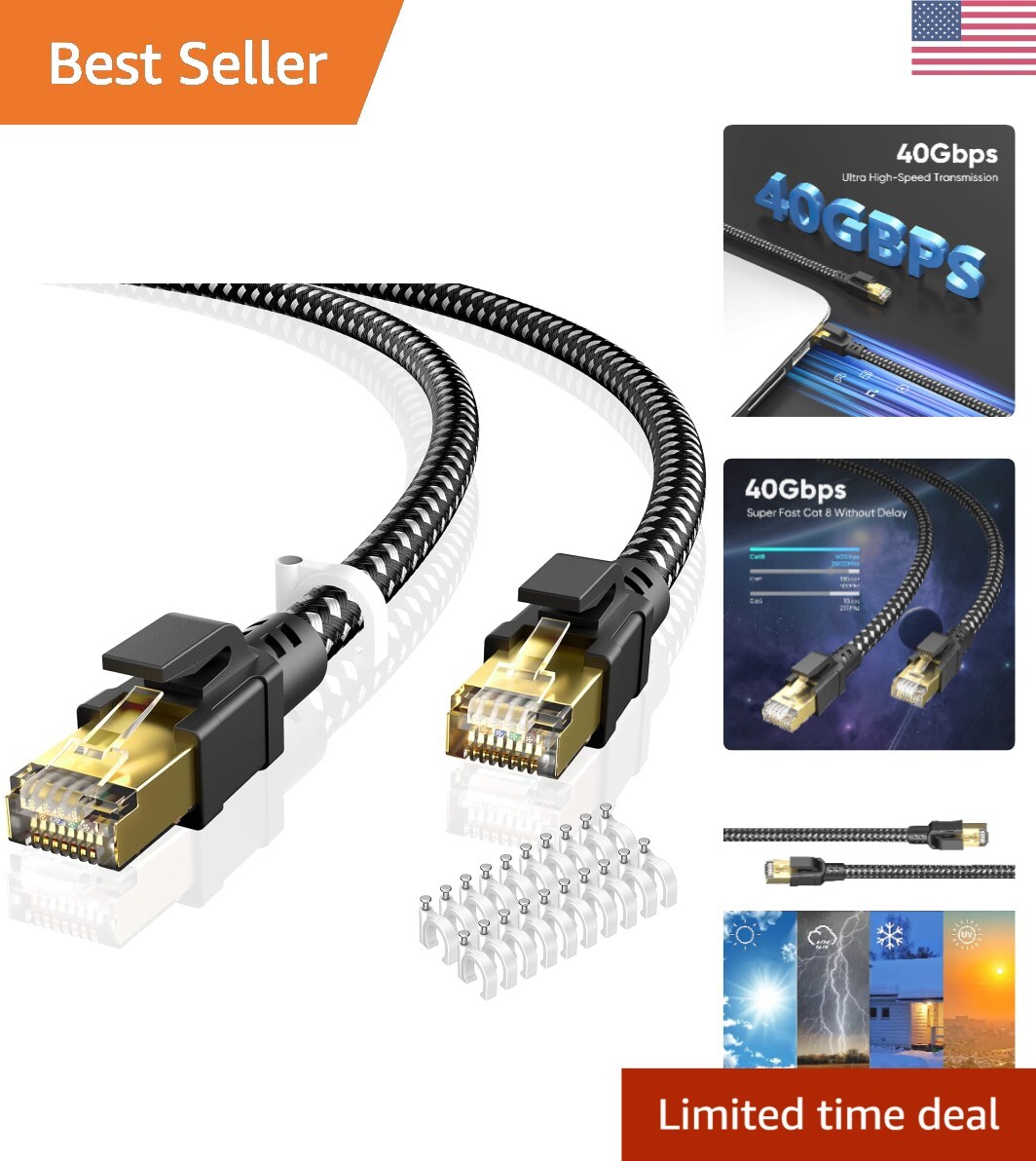 Ultra-Fast Cat 8 Ethernet Cable - 50FT - Premium Heavy Duty Braided Shielded