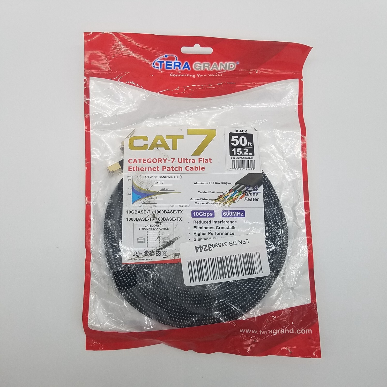 Tera Grand CAT 7 50 FT Ultra Flat Ethernet Patch Cable Brand New
