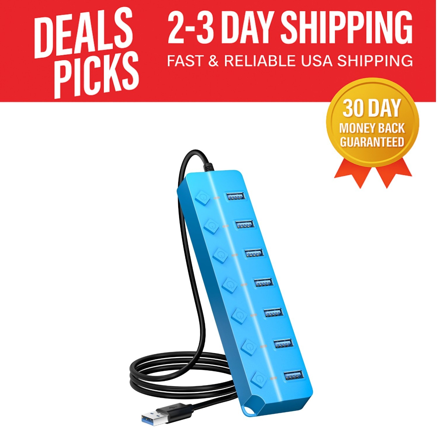 Multi-Device USB Hub 3.0: 7 Ports with Individual Switches - Perfect for Laptops