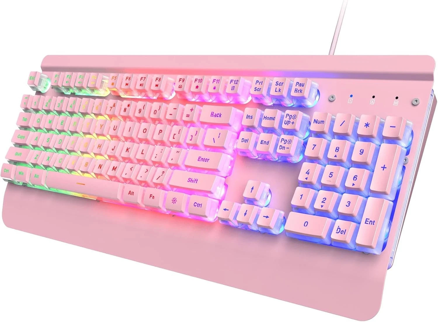 Pink Creamy Keyboard Key Caps, 104 Keys All-Metal Panel, Rainbow LED Backlit
