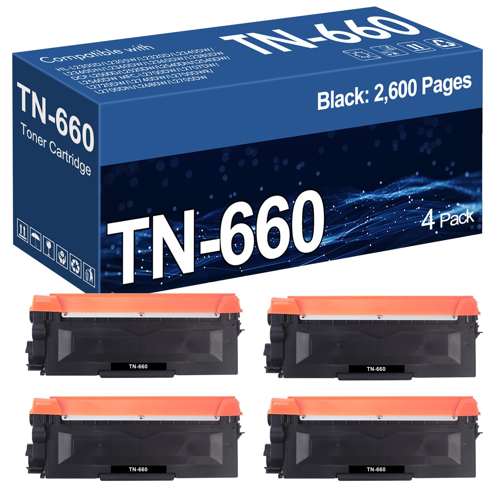 High Yield TN660 Toner Cartridges For Brother MFC-L2700DW HL-L2300D DCP-L2500D