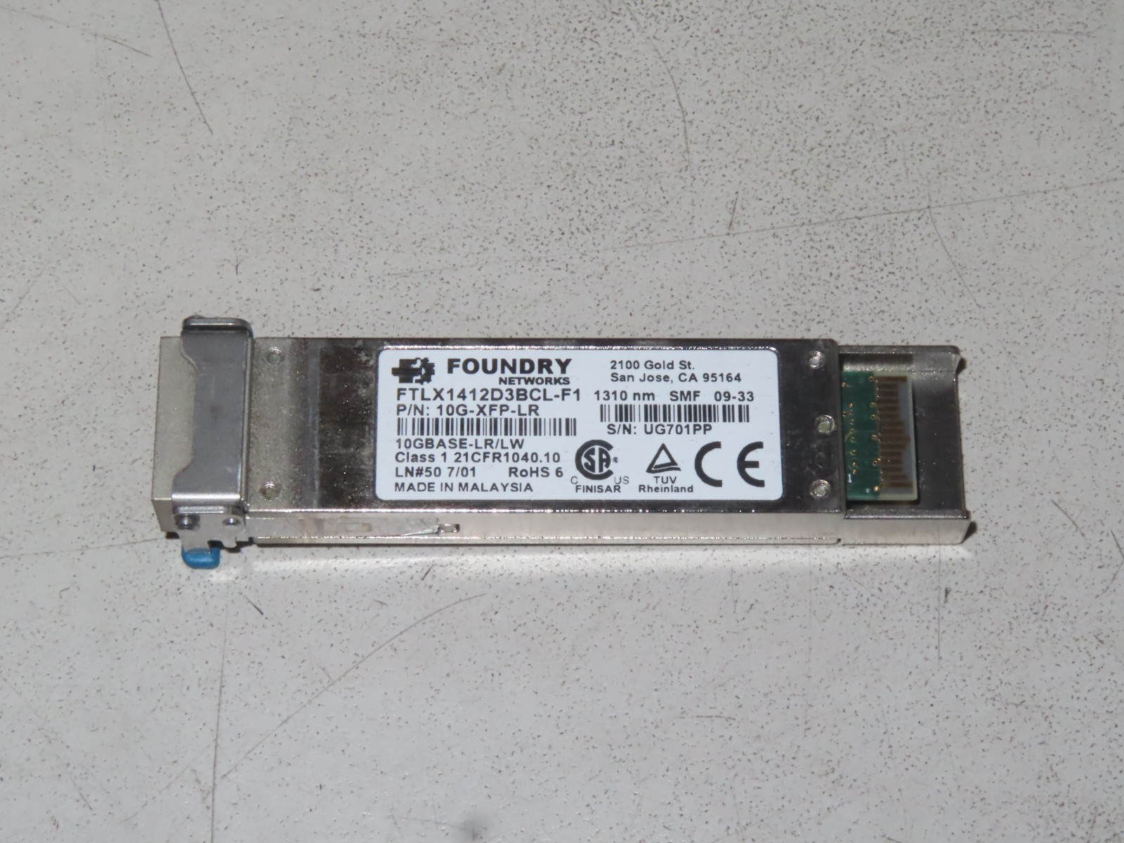 FOUNDRY NETWORKS FTLX1412D3BCL-F1 10G-XFP-LR 10BASE-LR/LW 1310nm Transceiver