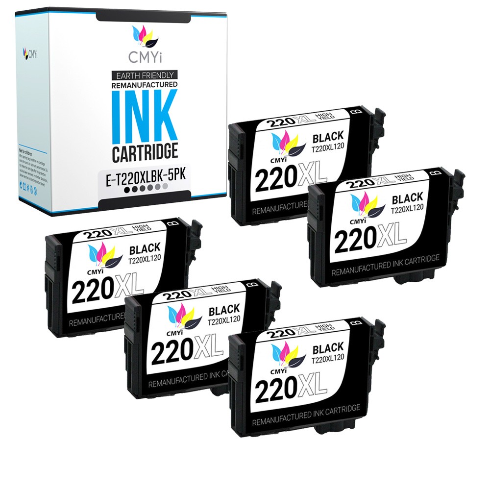 CMYi 5X Replacement 220XL Black Ink Cartridges Fits Epson Workforce WF2630 2750