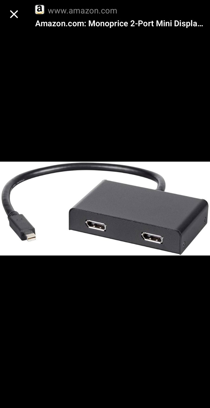 Monoprice 2-Port Mini DisplayPort 1.2 DisplayPort Multi-Stream Transport Hub- E