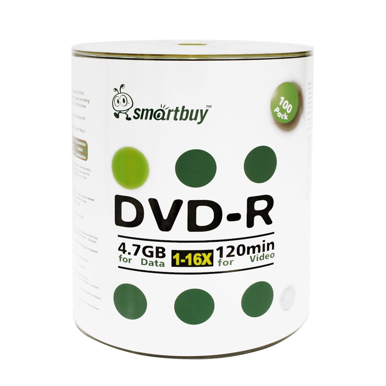 Smart Buy 100 Pack DVD-R 4.7gb 16x Logo Blank Data Video 100, silver/grey
