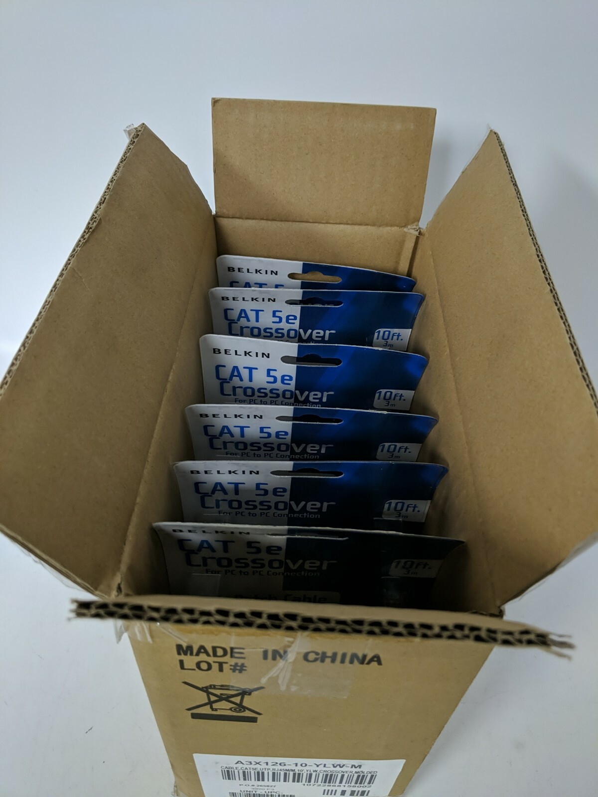 BOX WITH  6 BELKIN CAT 5e COSSOVER  10ft. PATCH CABLE RJ45 A3X126-10-YLW-M