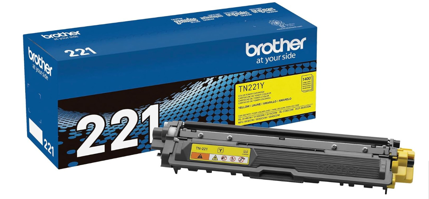 Brother TN221Y Yellow Toner Genuine OEM Standard Yield 1400 Pages New