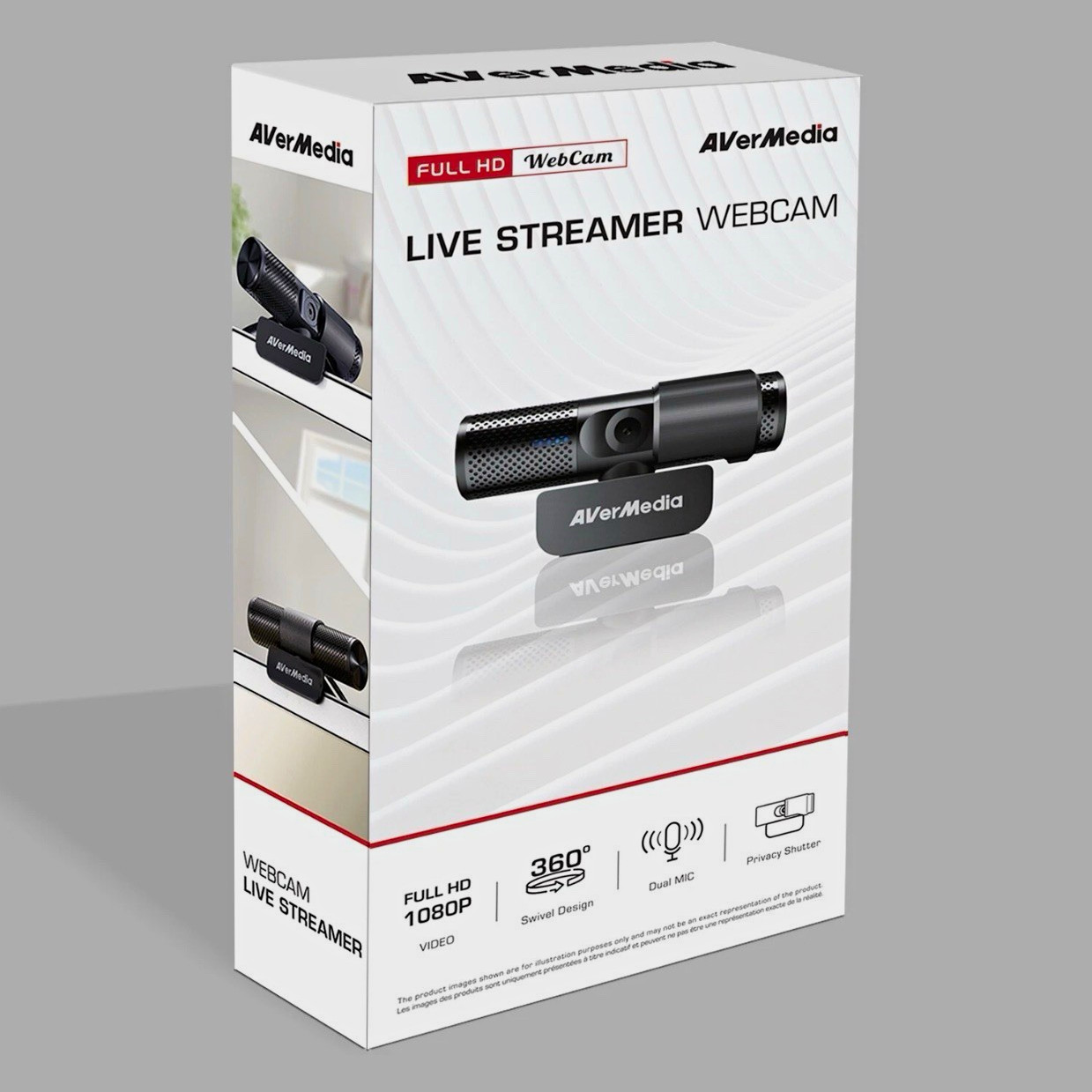 AVerMedia Live Streamer Webcam 1080p Full HD USB, Black, Privacy Shutter