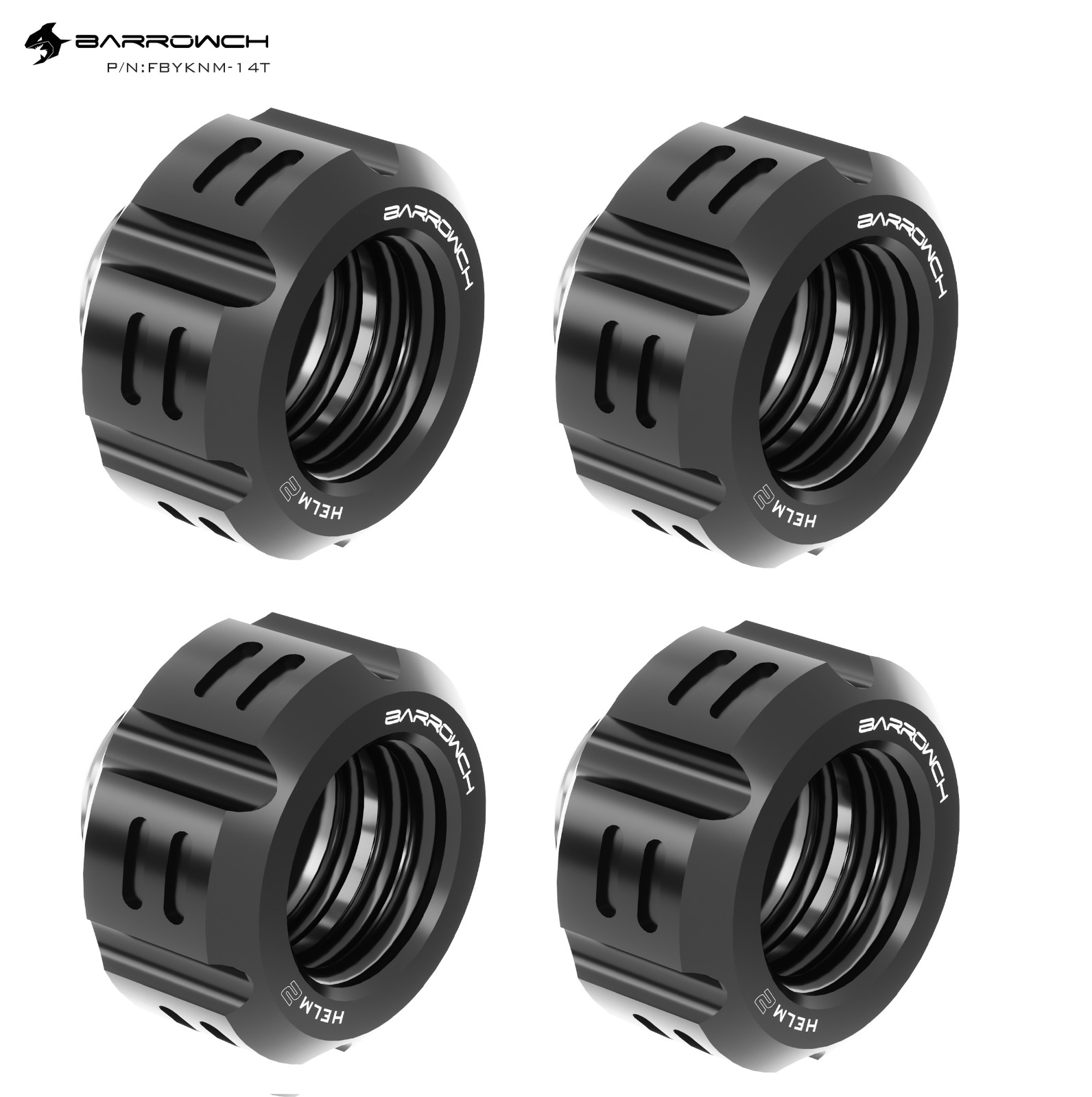 4 Pcs Barrowch Helm 2 G1/4" Compression Fitting for 14mm OD Rigid Tubing, Black 