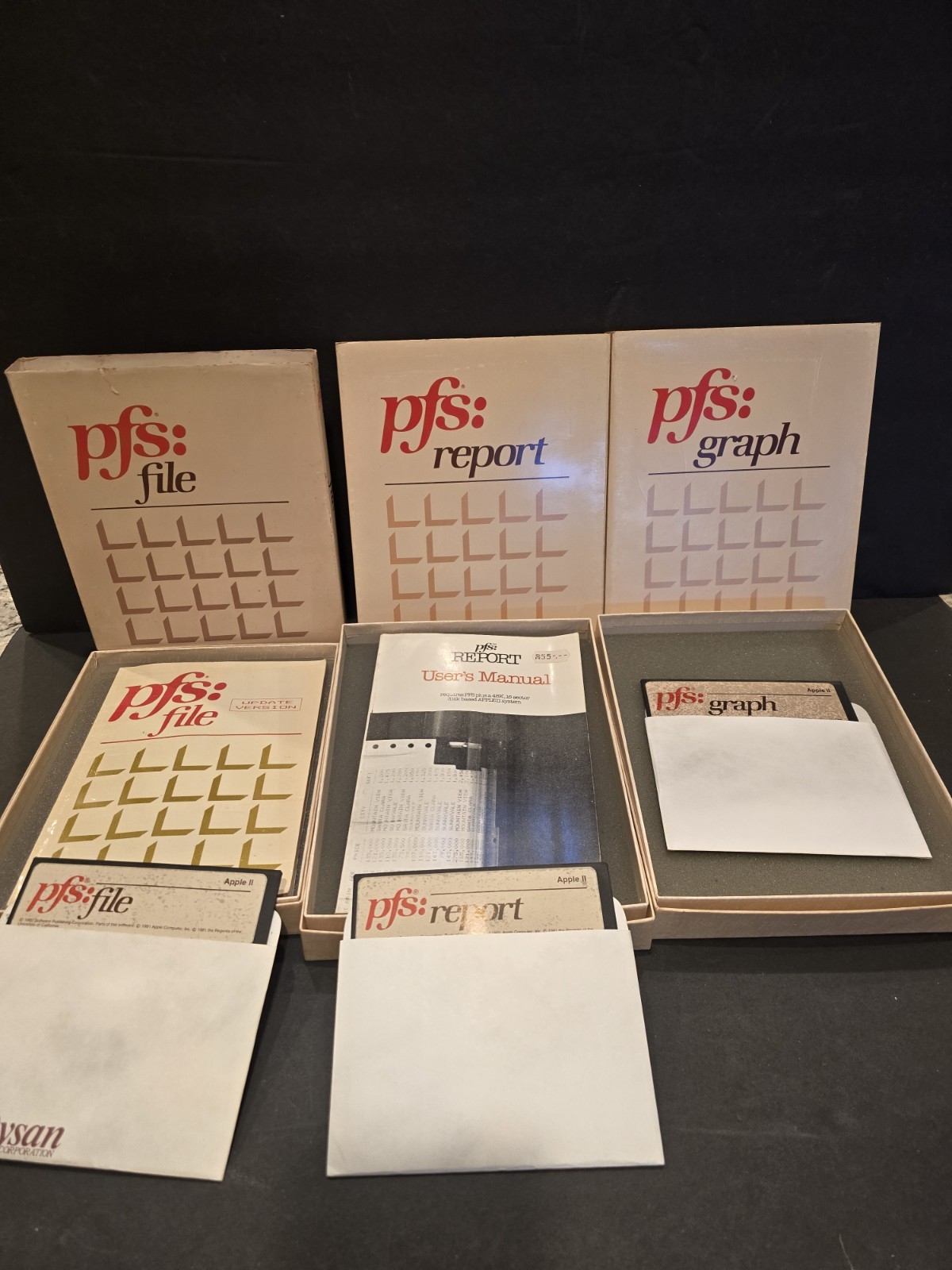 Vintage Apple II PFS File Report Graph Software Lot 3 Boxed 5.25” Disks Manuals