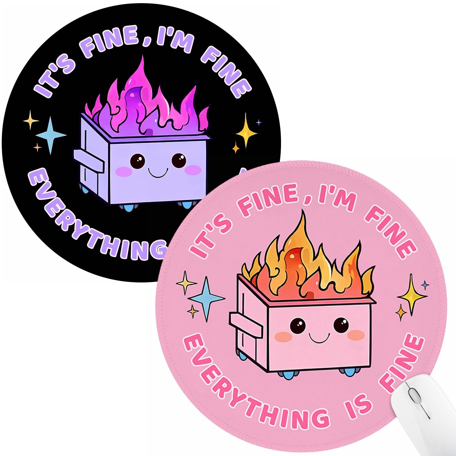 Hancynir 2Pcs Dumpster on Fire Mouse Pad, Funny Mousepad for Desk 8.6 in