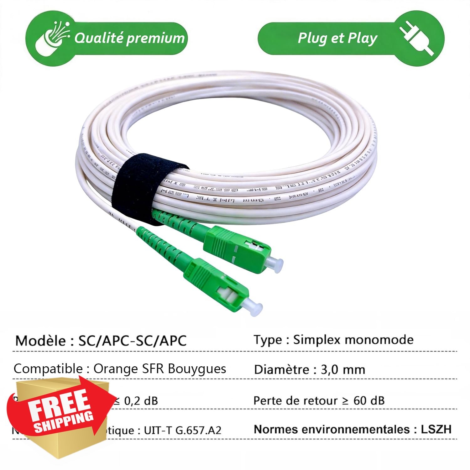 Elfcam 50m Fiber Optic Cable SCA Simplex Singlemode LSZH White