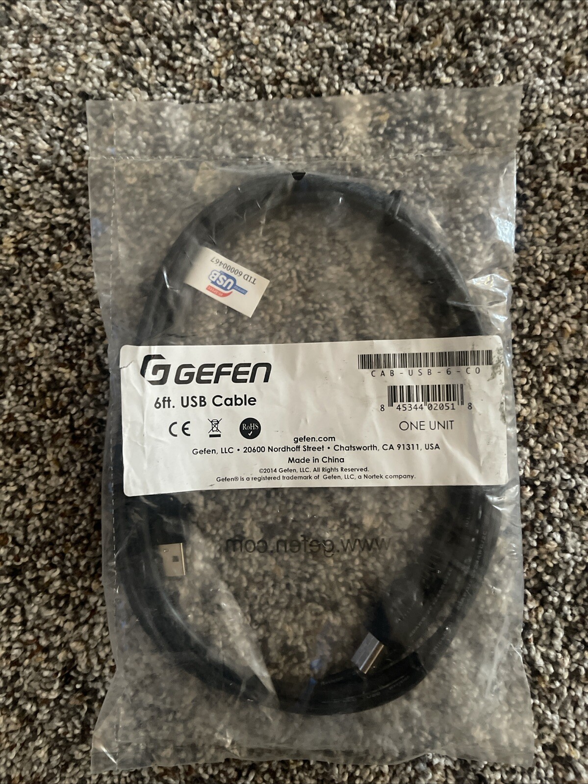 GEFEN 6ft USB High Speed Printer Cable # TID 60000467  USB-A to USB-B New