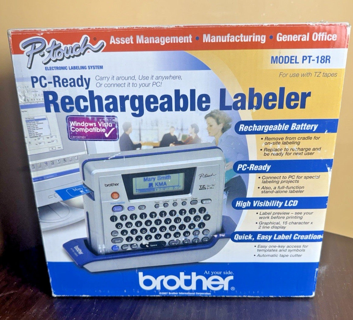 Brother P-Touch Model PT-18R Rechargeable Labeler COMPLETE IN BOX