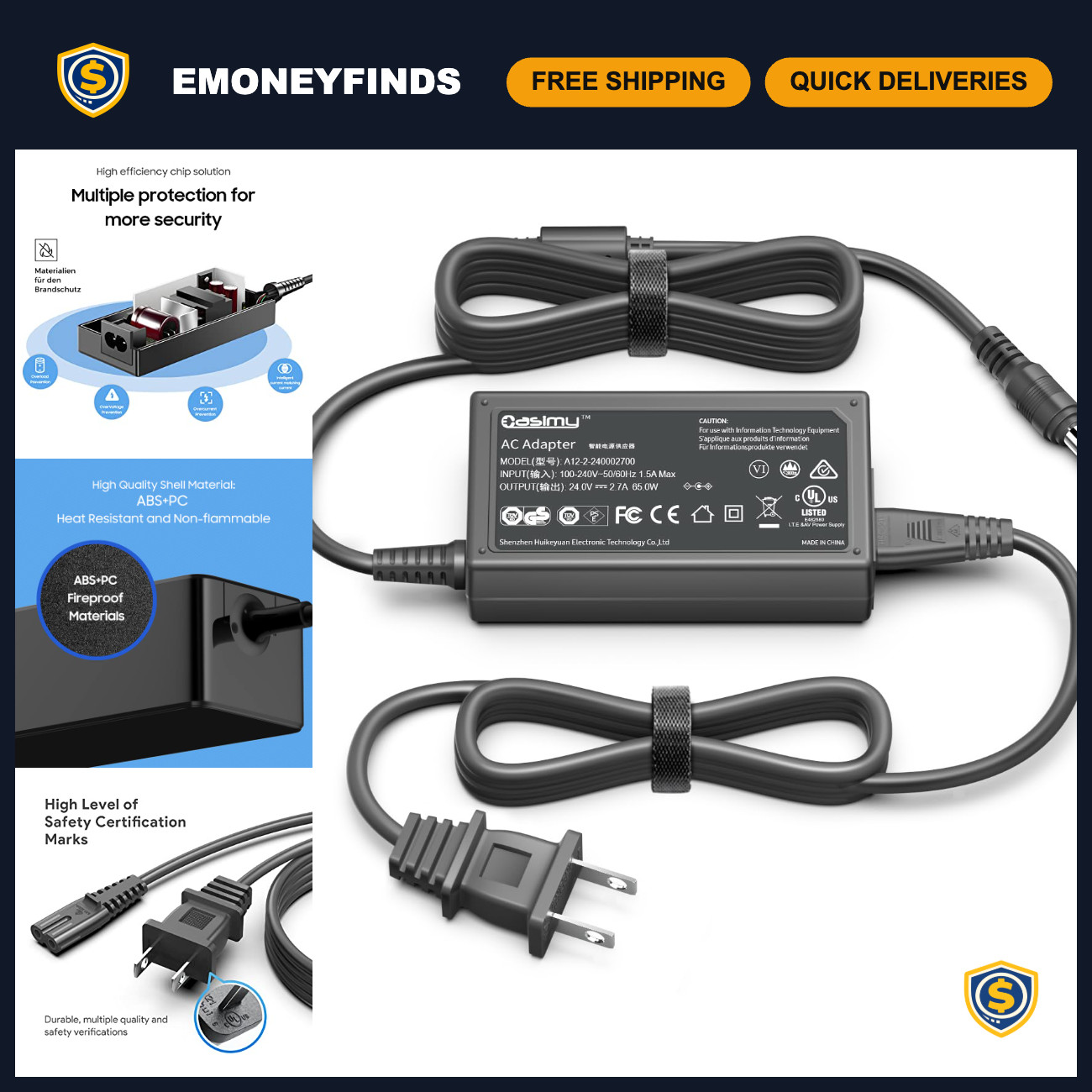 24V 2.5A Power Adapter for Kodak EasyShare PD Series Instant Photo Printer Dock
