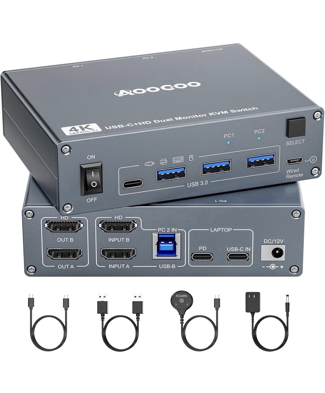 USB C KVM Switch 4K@60Hz,Dual Monitor USB C HDMI KVM Switch for 1 PC and 1 La...