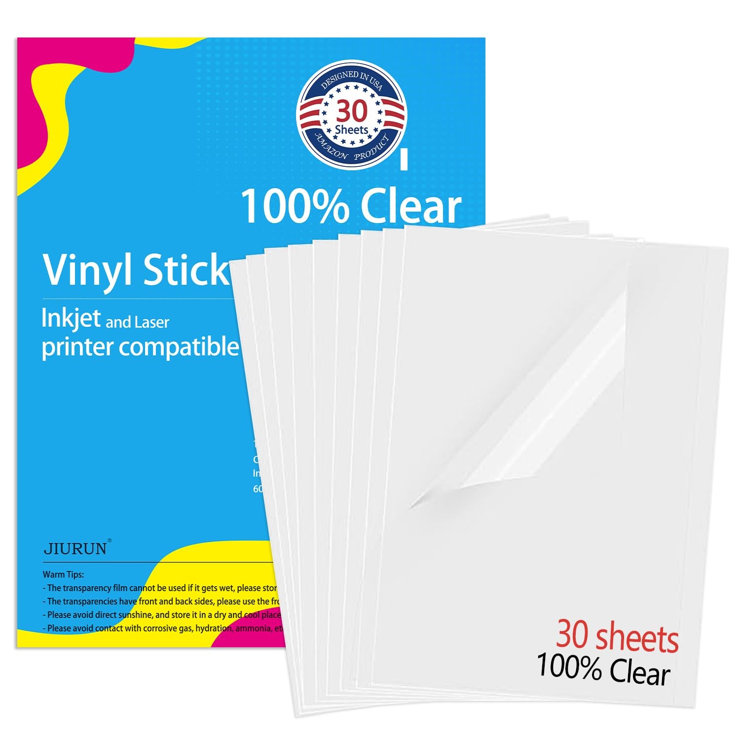Premium Printable Vinyl Sticker Paper for Inkjet & Laser Printer, 100% Transp...