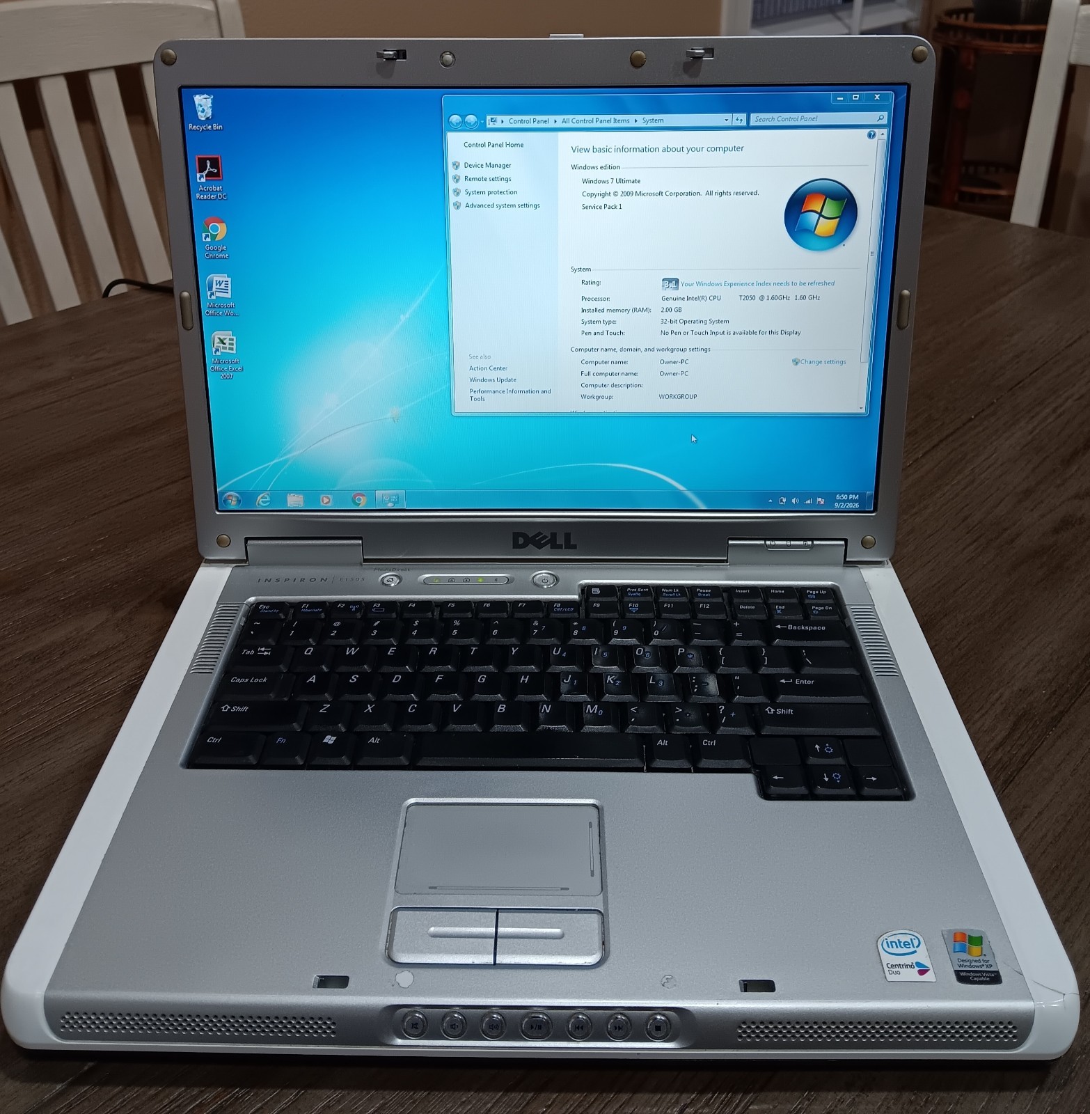 Dell Inspiron E1505 Laptop 15.4" LCD Core Duo CPU 2GB RAM 160GB HD DVDRW WIN7 #2