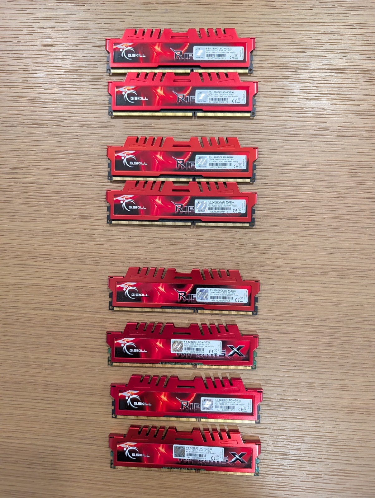 G.Skill RipjawsX 16GB 8x2GB DDR3-1600 PC3-12800 CL9 XMP Red Heatspreader X58 Set