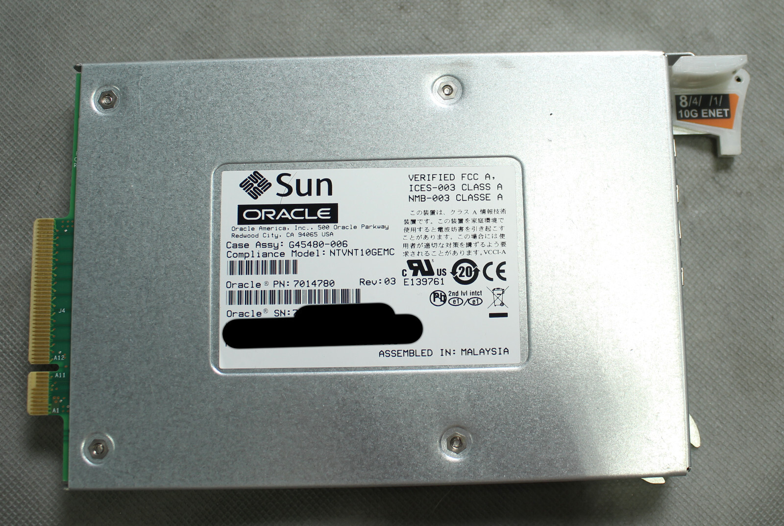 Oracle Sun Dual 10-GB Base- T Express Module 7014780 7100490 NTVNT10GEMC