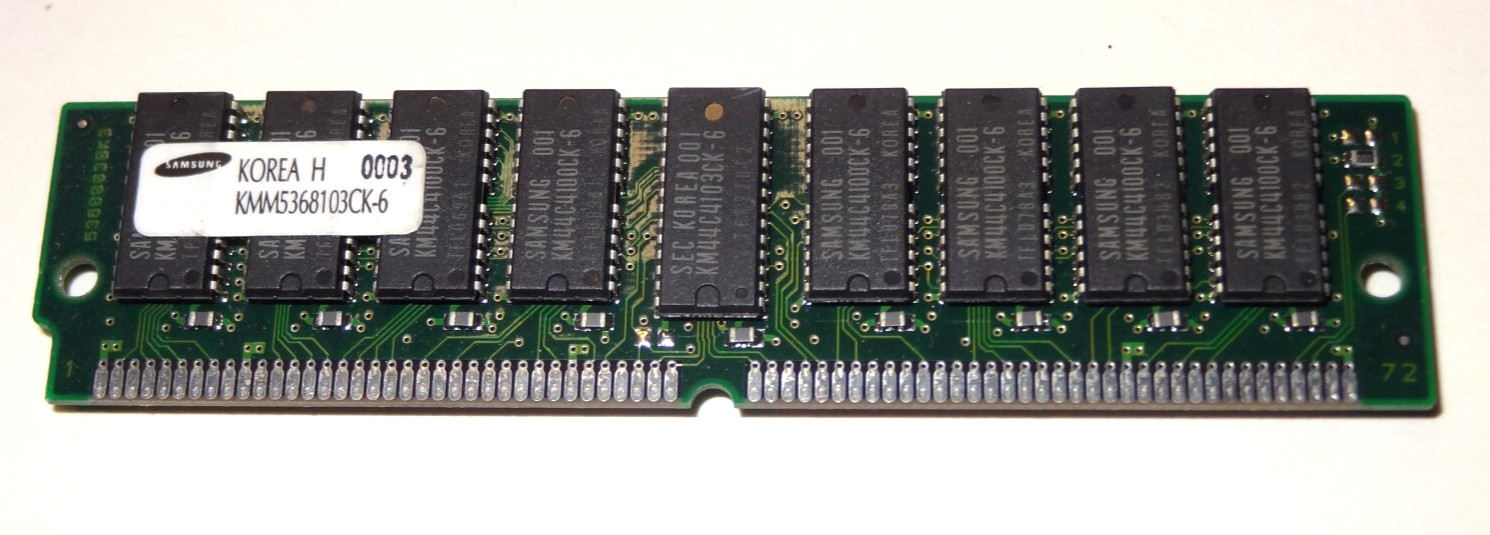 Samsung KMM5368103CK-6 32MB 72-Pin SIMM FPM (FastPage) Parity DRAM Memory Module