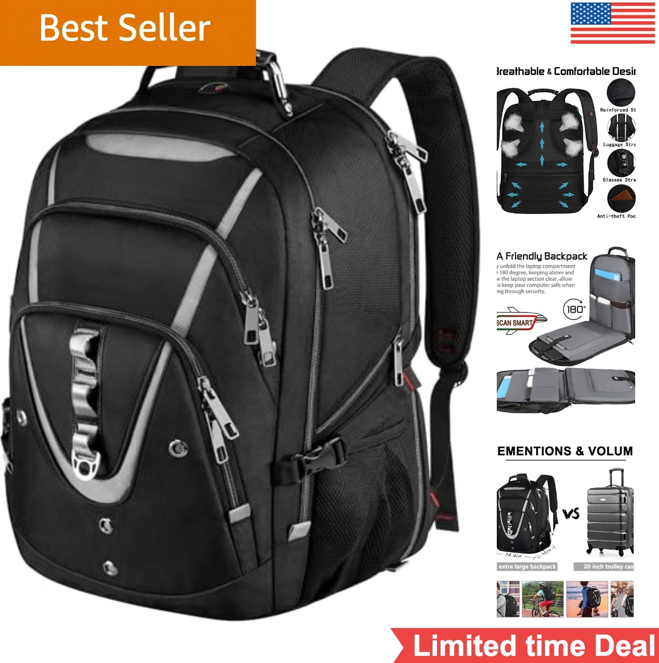 Laptop Backpack 18.4 Inch 60L Extra Large TSA Friendly Water Resistant RFID