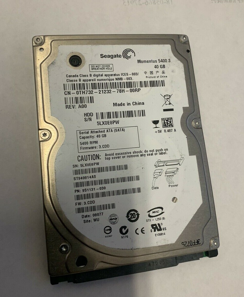Seagate ST940814AS 9S1131-030 FW:3.CDD WU 40gb 2.5" Sata Hard Drive
