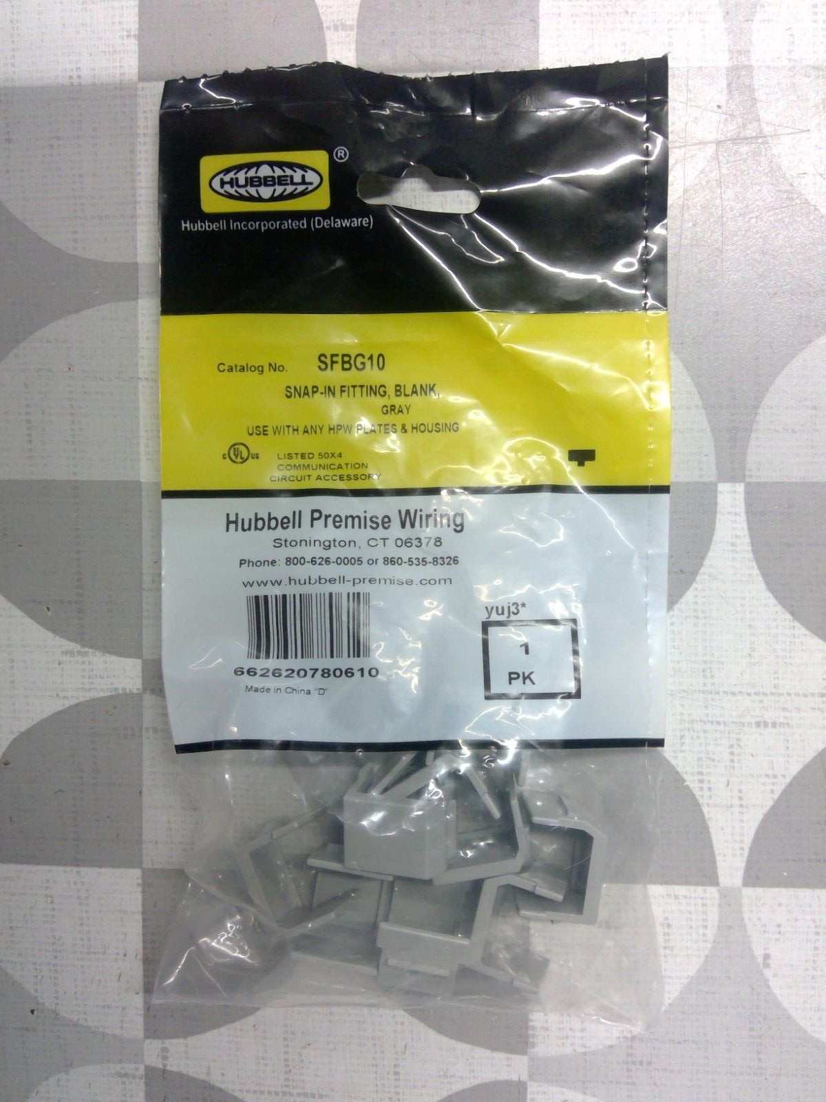 Hubbell SFBG10 HPW Snap-In Blank Fitting, Gray, 10 Pack **Free Shipping**