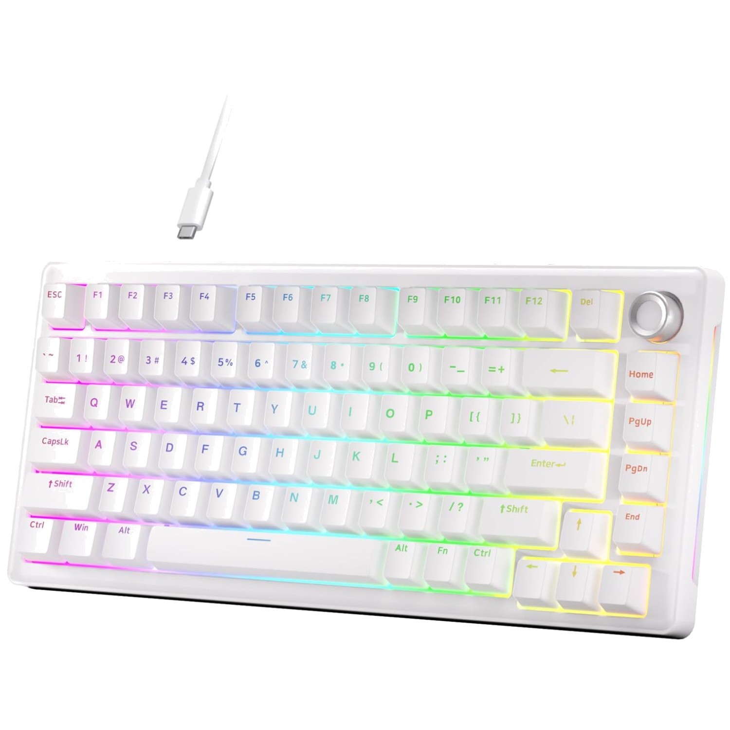 DK81E 75% White Mechanical Keyboard, Programmed RGB Backlit
