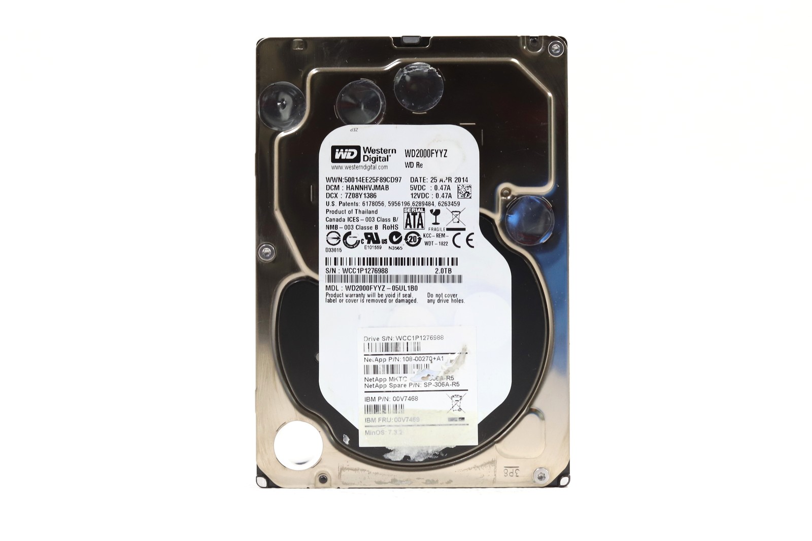 IBM WD2000FYYZ-05UL1B0 2TB 3.5" 6Gb/s 64MB 7.2K RPM SATA HDD FRU P/N: 00V7469