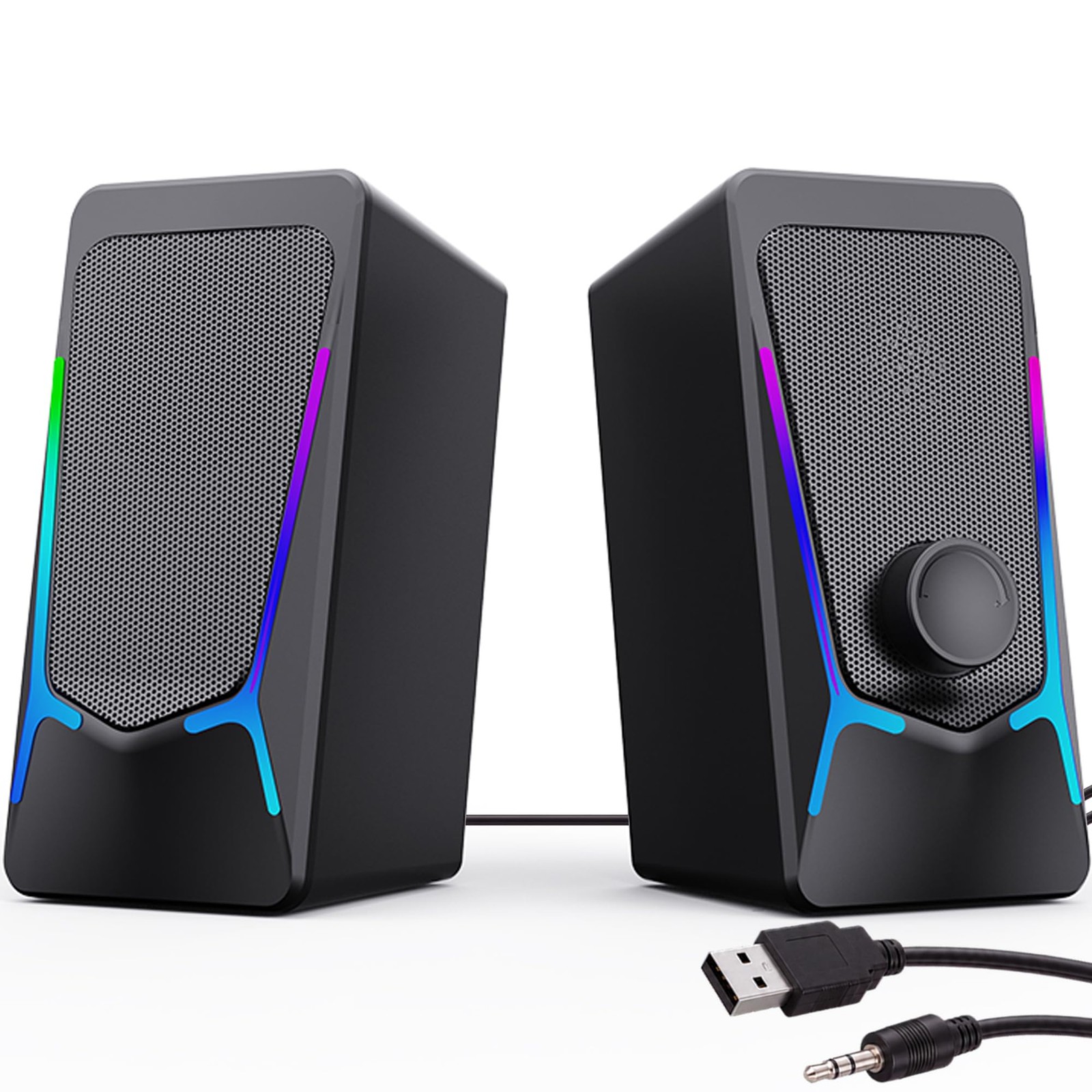 Computer Speakers Gaming PC Enhanced Bass Volume Control Stereo 2.0 USB Aux