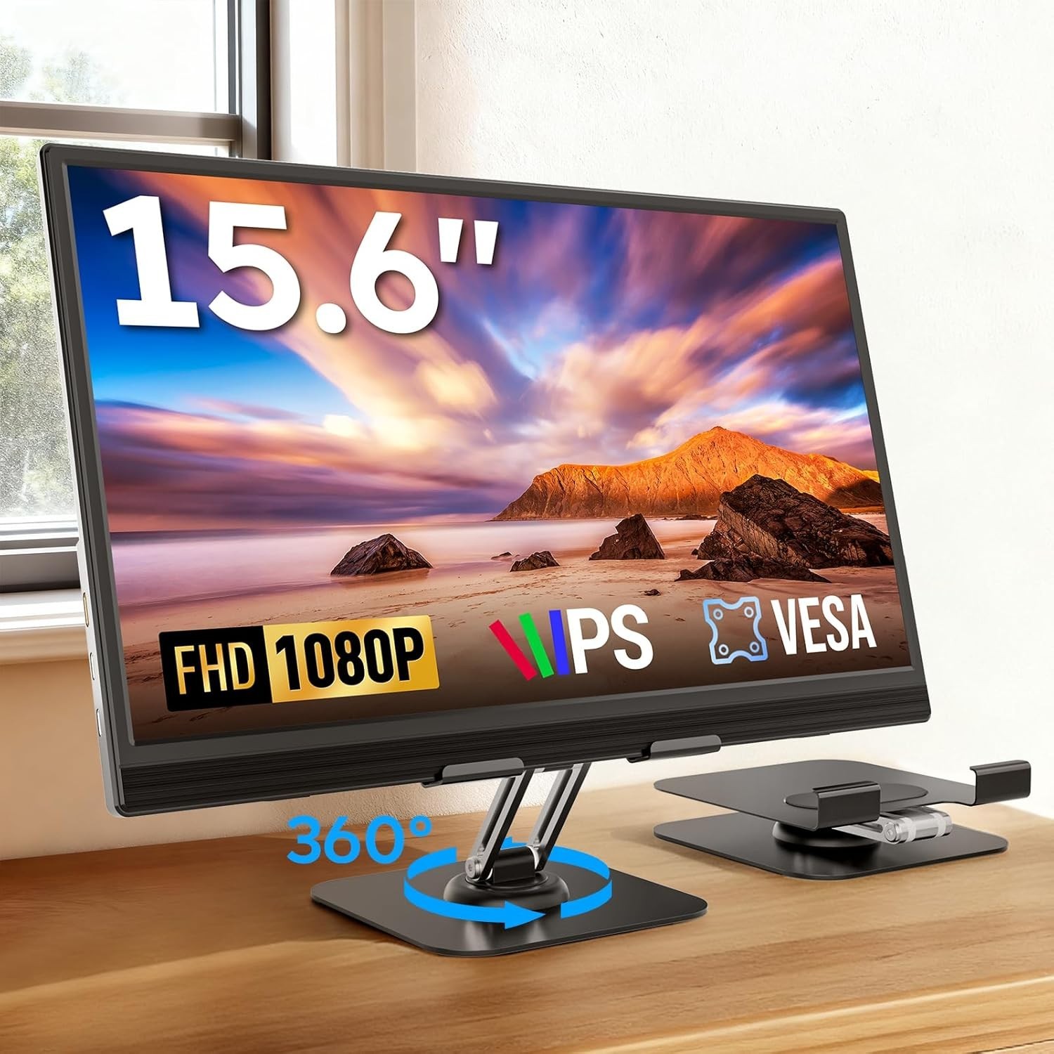 Dopesplay Portable Monitor with Adjustable Stand 15.6" 1080P FHD USB-C HDMI HDR