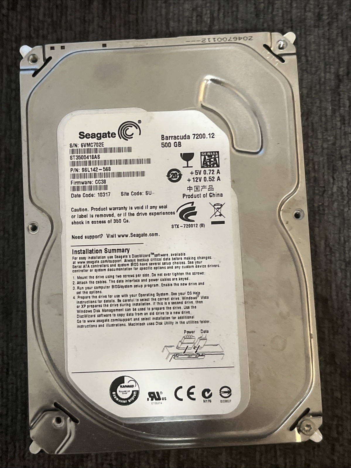 Seagate ST3500418AS  9SL131-034 Barracuda 7200.12 500gb 3.5 SATA HDD