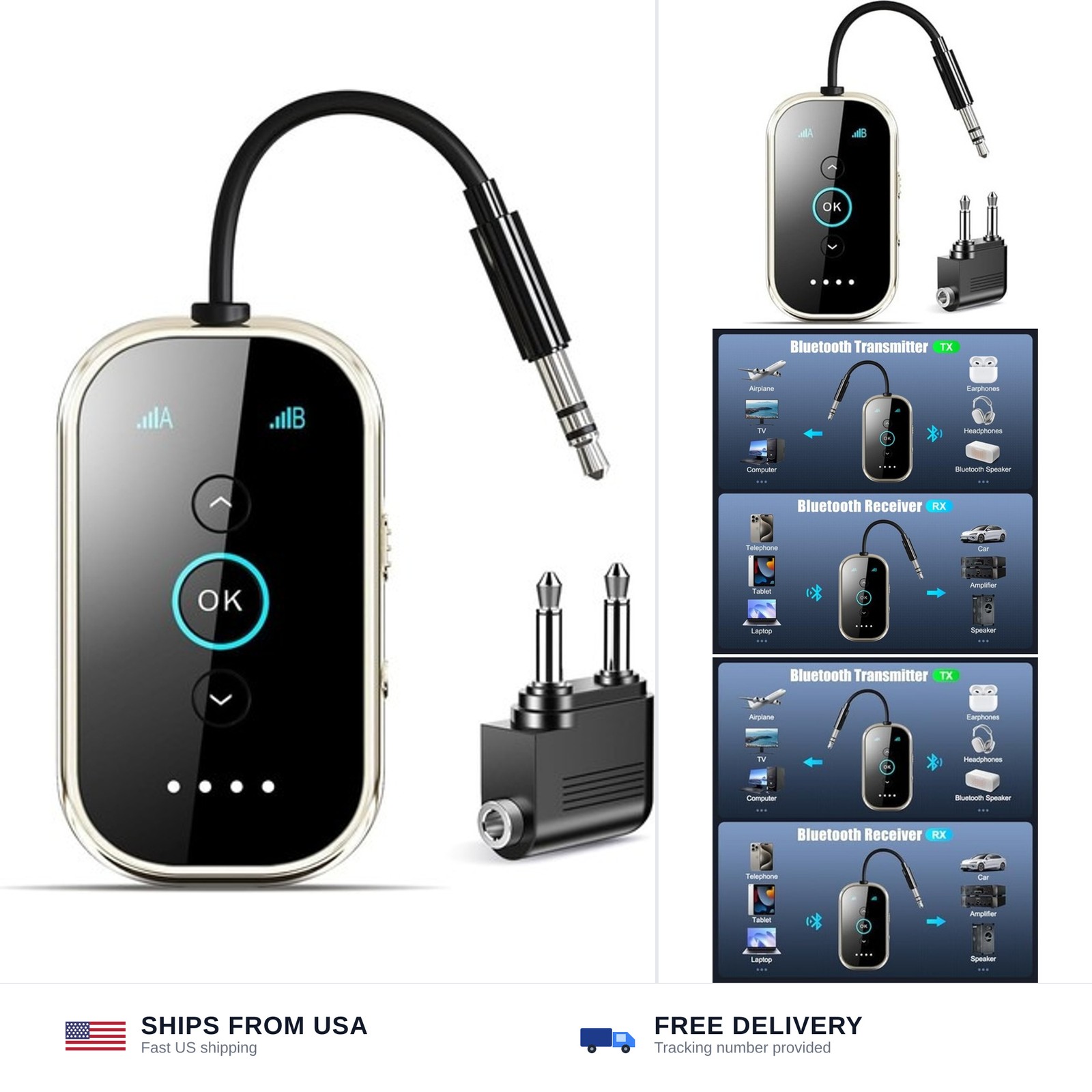 Ultra Bluetooth 5.4 Transmitter Receiver with CNC Metal & Glass – Airplane Bl...