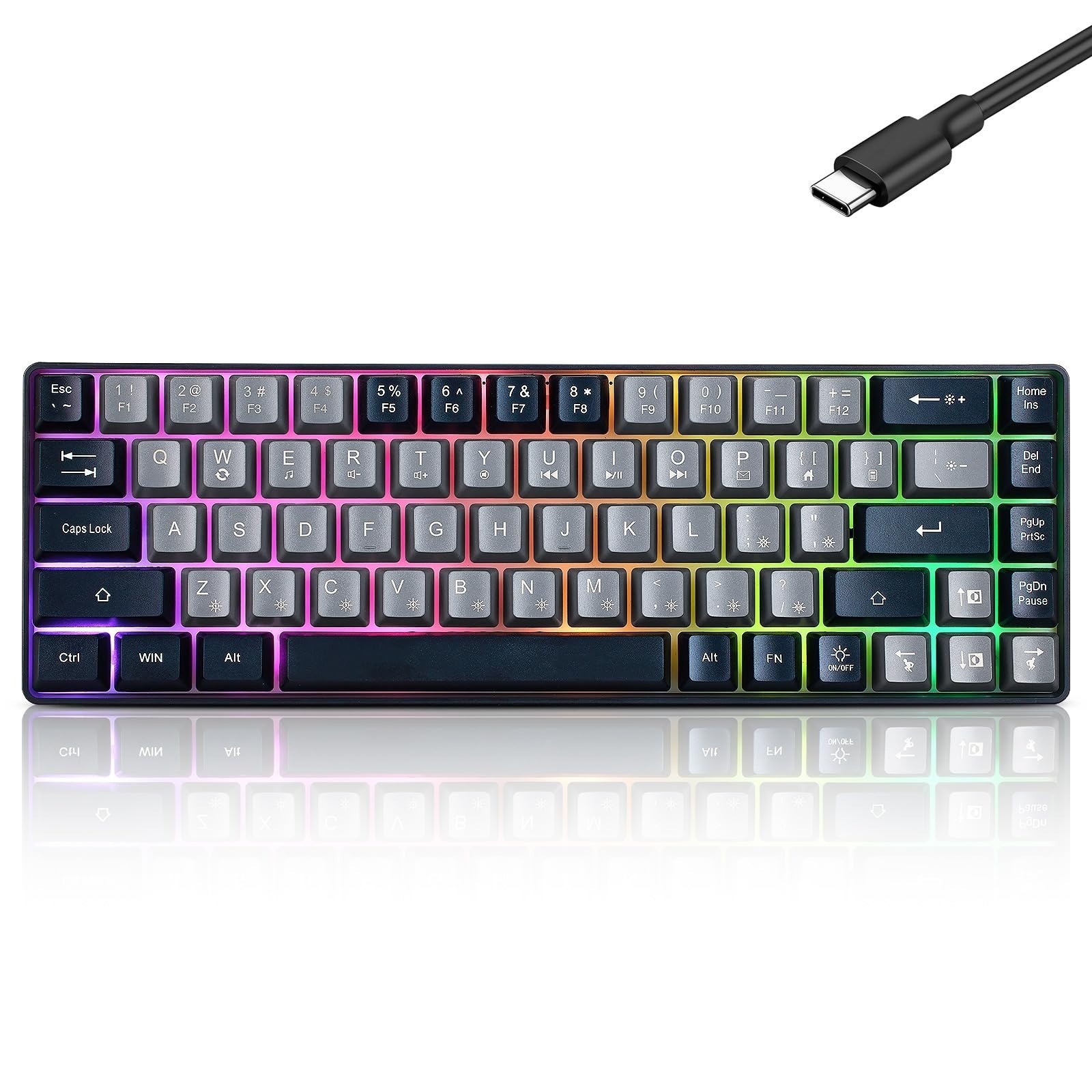 60% Mechanical Feeling Gaming Keyboard RGB Backlit 68 Keys Mini Wired Compact