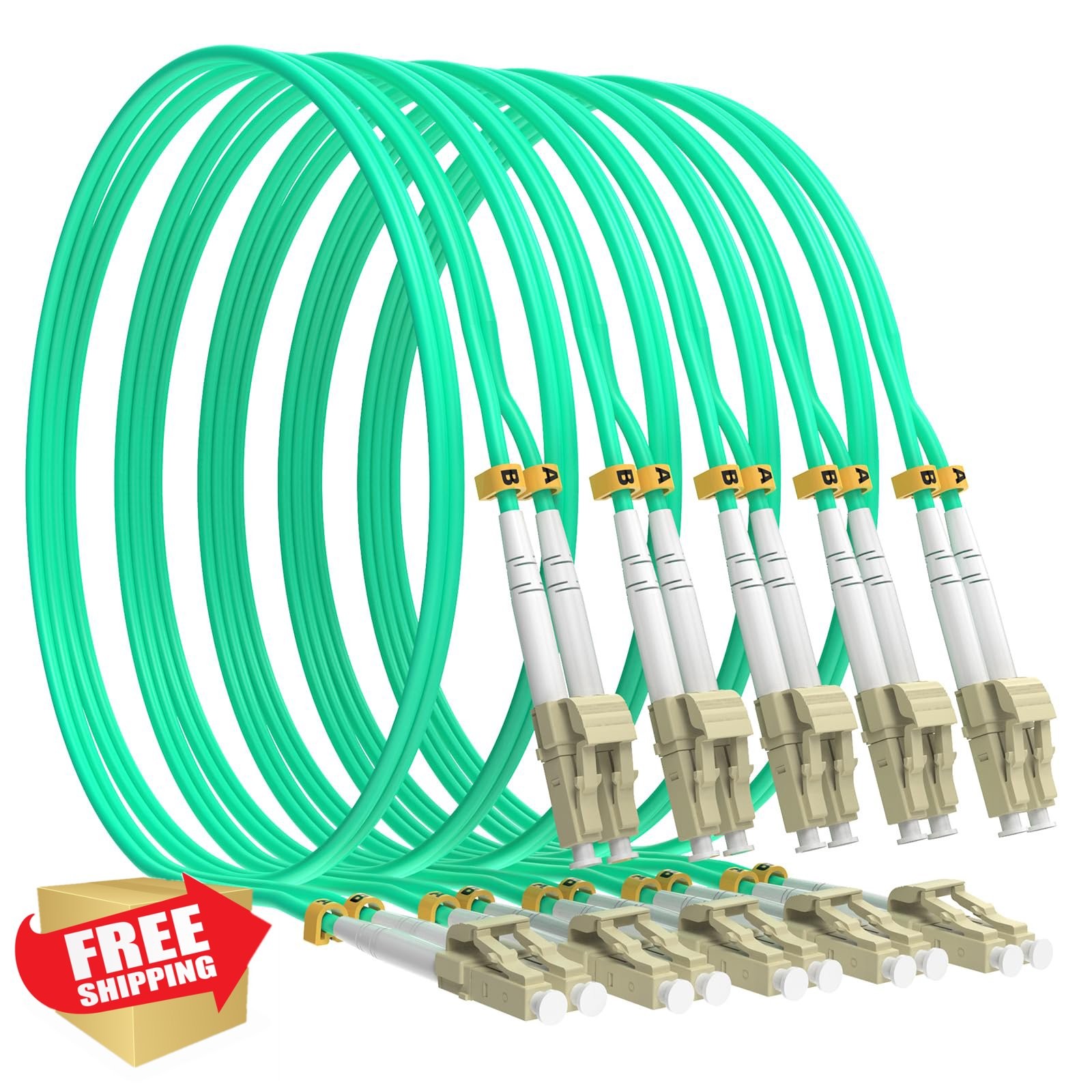 VIGTP 5x OM3 LC-LC Fiber Patch Cable 10m Aqua
