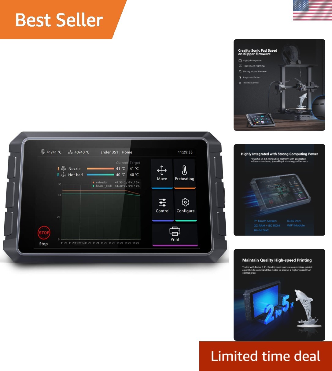 Sonic Pad Klipper, 7 Inch Touch Screen 3D Printer Accessories Smart Pad Based...