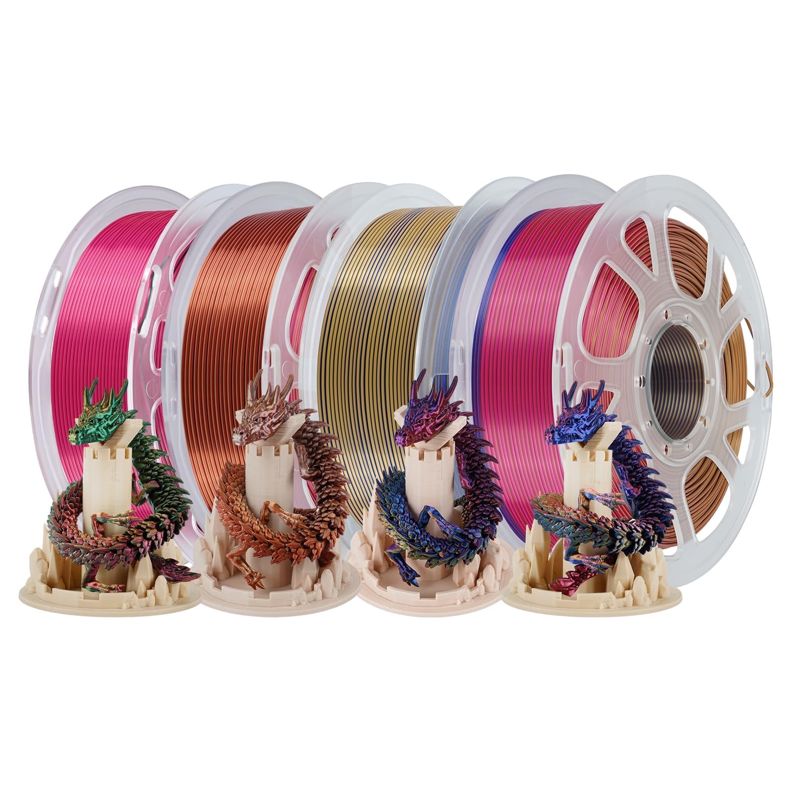 Kingroon 4KG Silk PLA Filament, Tri Color PLA Filament, Multicolor 3D Printer...