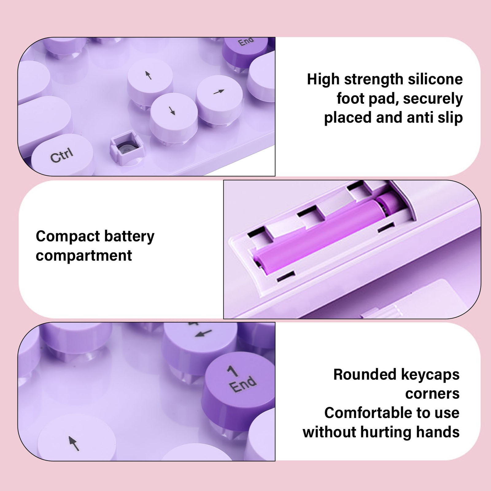 Purple Wireless Cute 104 Keys Keyboard With Typewriter Style For PC