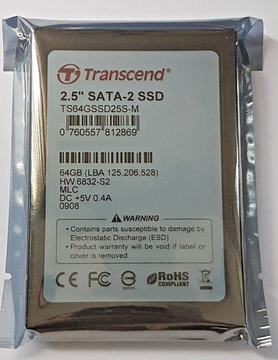 64GB SATA II Transcend SSD TS64GSSD25S-M 2D-NAND MLC 2.5" Internal Hard Drive...