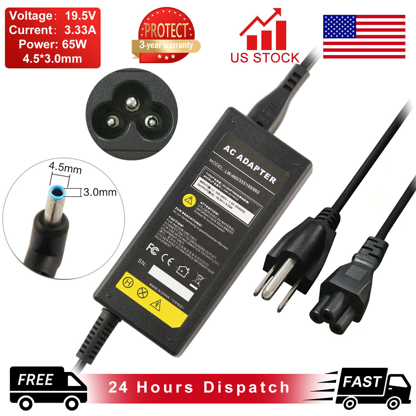 AC/DC Adapter For HP IS 13252 IEC 60950-1 R-41012327 w/Cord Laptop Power Charger