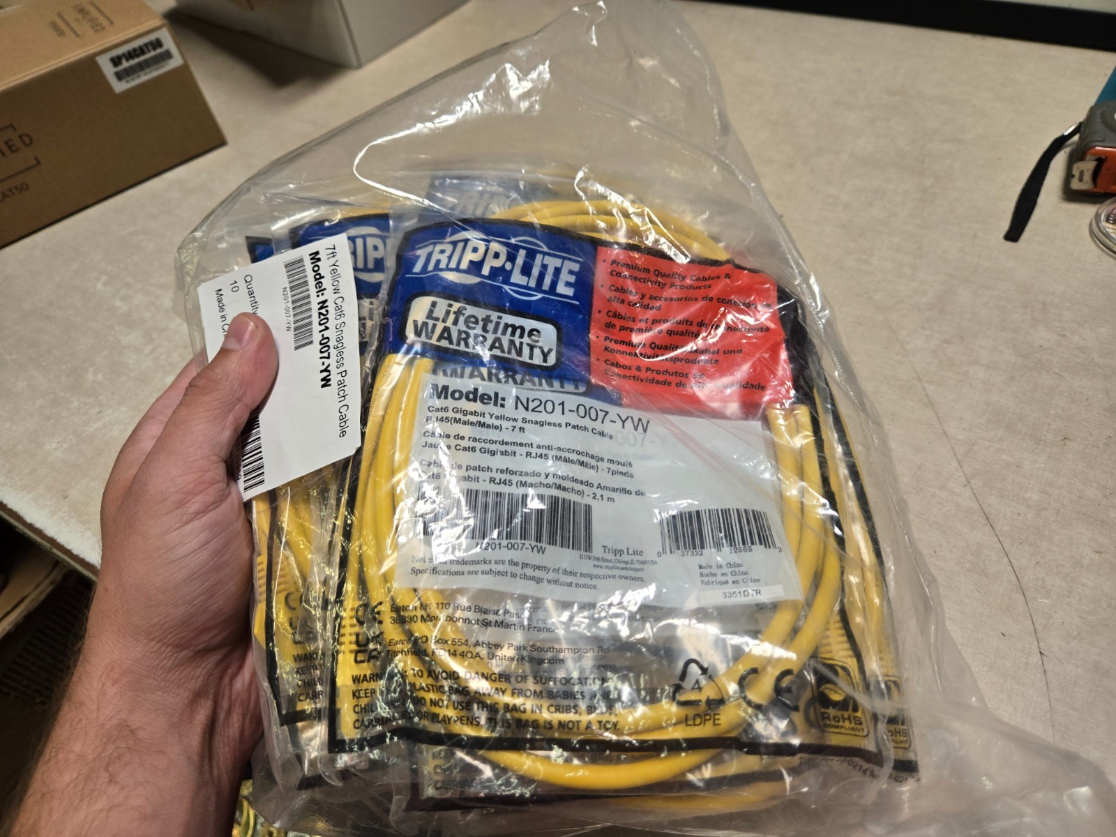 X10 Tripp Lite 7FT RJ45 Male Cat6 Gigabit Snagless Molded Patch Cable - Yellow