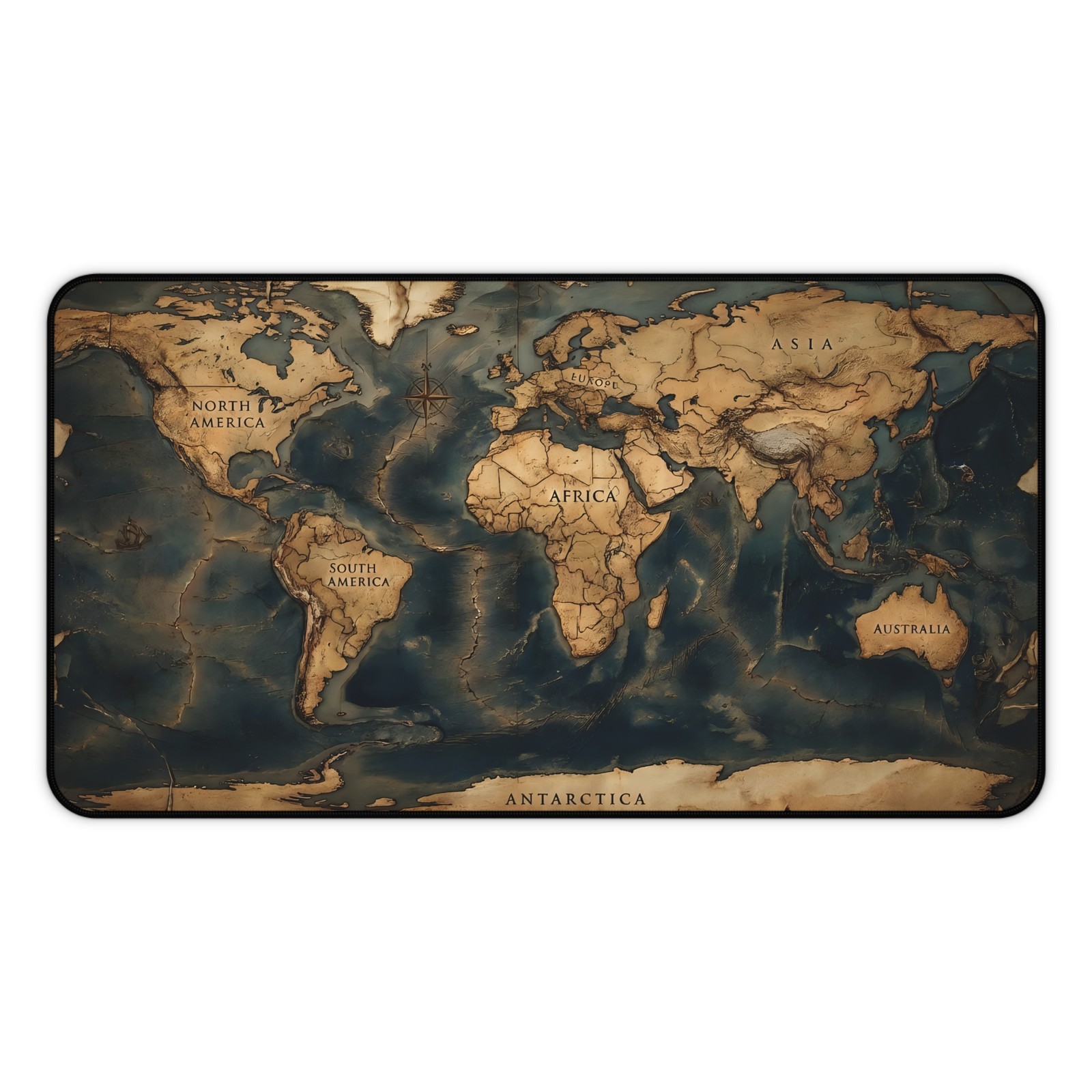 Vintage World Map Desk Mat Large Mouse Pad 32x16 Non-Slip Stitched Edge Office