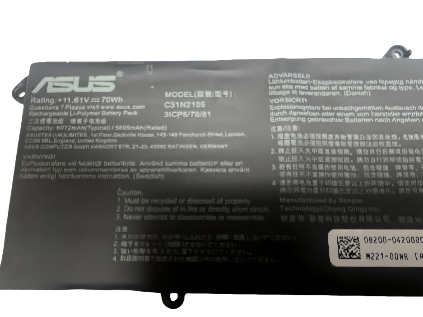 Genuine C31N2105-1 OEM Battery for ASUS K5504VN K6502VJ K3605ZU K3605VU K3605VV