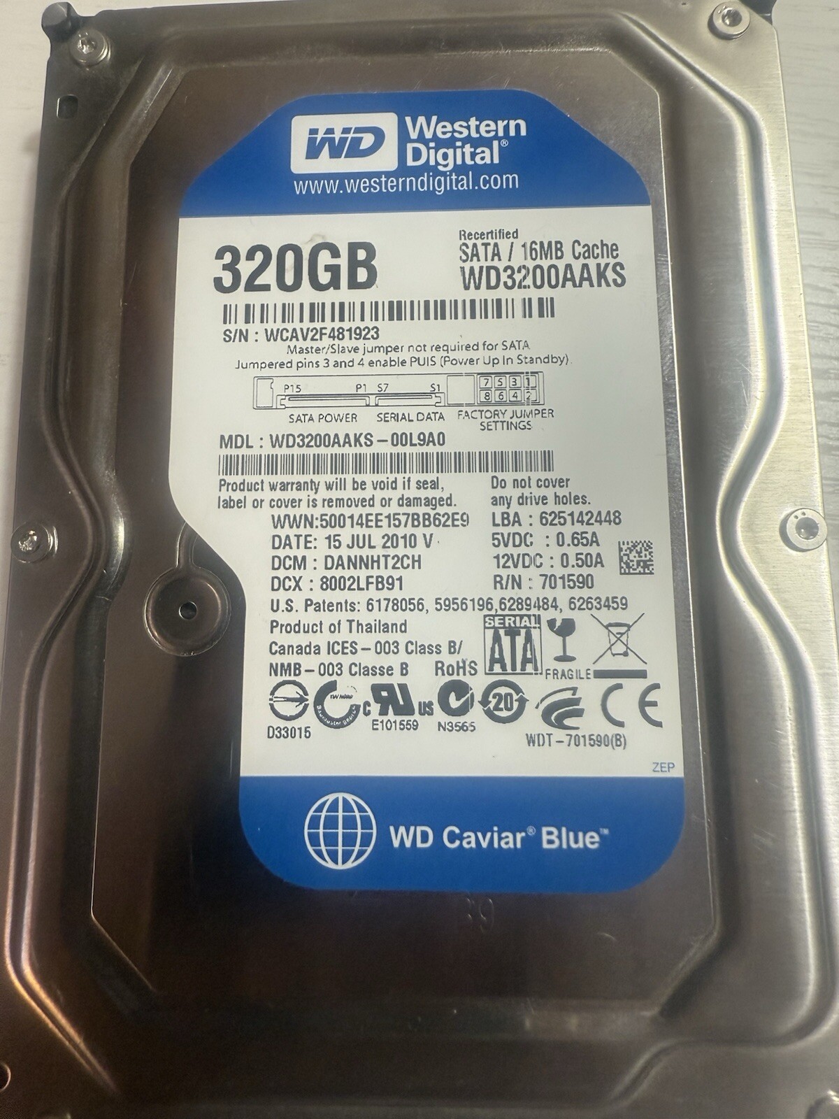WD WD3200AAJS-00L7A0 - 320GB 7.2K SATA 3.0Gbps 3.5" 8MB Hard Drive