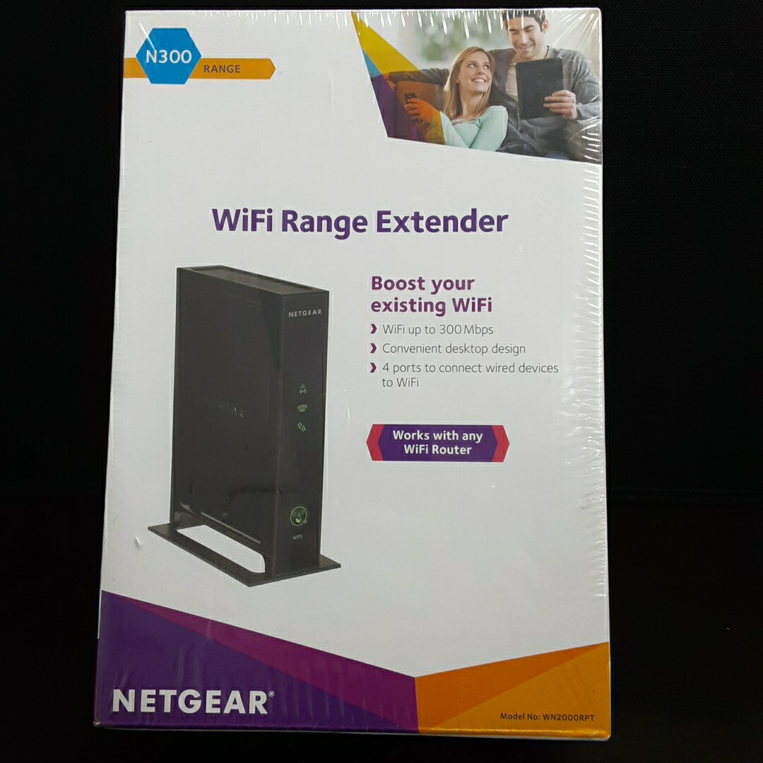 NETGEAR WN2000RPT WiFi Range Extender w 4 ethernet ports N300 Range New-Sealed